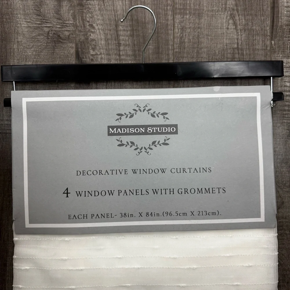 Madison Studio White Decorative Window Curtains (4) w Grommets 38 in X 84 in NWT